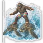 Bigfoot surft op twee zeeschildpadden sticker (Voorkant)