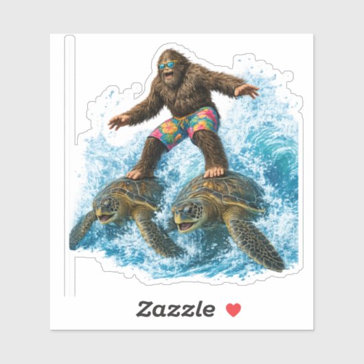 Bigfoot surft op twee zeeschildpadden sticker (Vel)