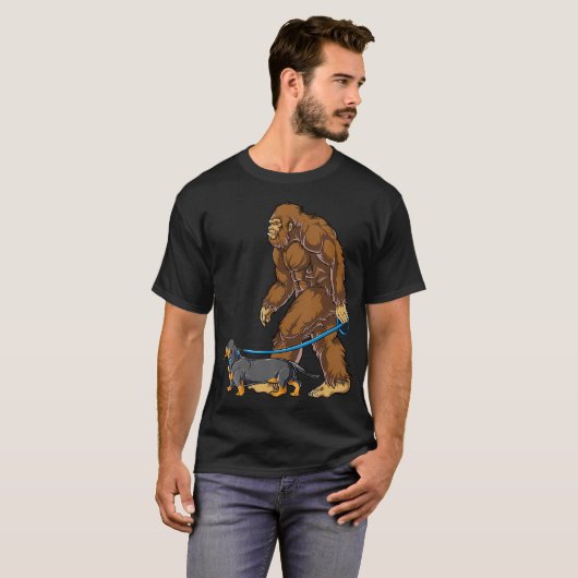 Bigfoot teckel hond lopen grappige Sasquatch liefh T-shirt (Voorkant volledig)