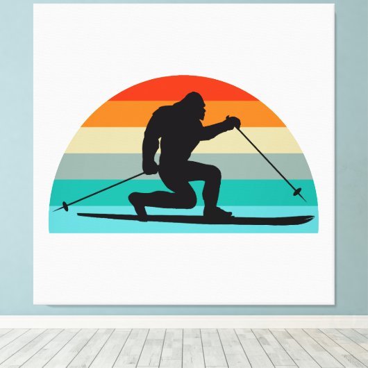 Bigfoot Telemark Skiing Rainbow Canvas Afdruk (Insitu (Houten vloer))