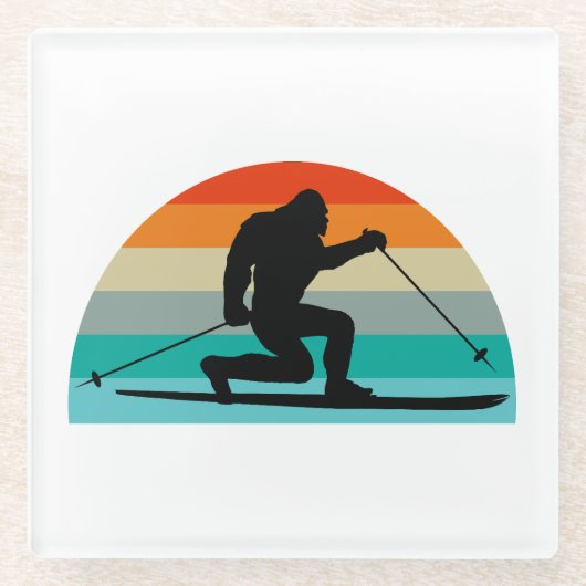 Bigfoot Telemark Skiing Rainbow Glazen Onderzetter (Voorkant)