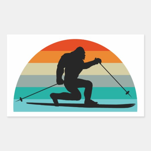 Bigfoot Telemark Skiing Rainbow Rechthoekige Sticker (Voorkant)