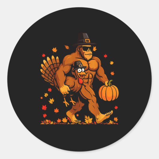 Bigfoot Thanksgiving Turkey Funny Thanksgiving Sas Ronde Sticker (Voorkant)