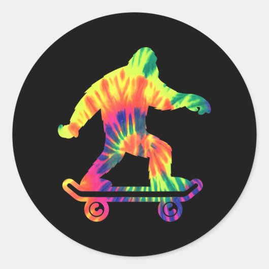 Bigfoot Tie Dye Hippie Skateboarders Sasquatch Ronde Sticker (Voorkant)