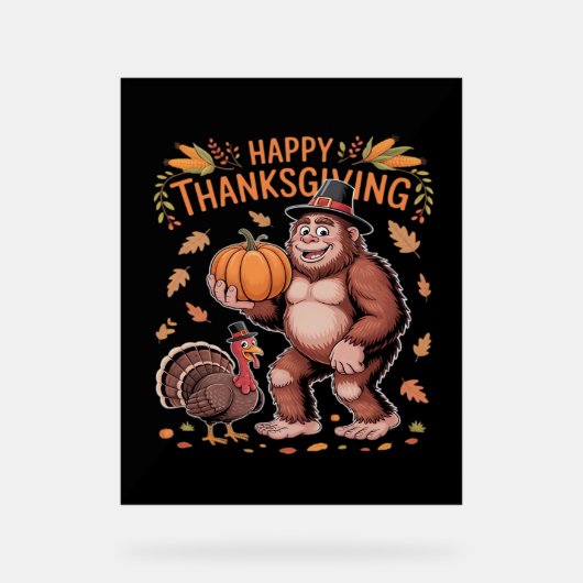 Bigfoot Turkije Pompoen Thanksgiving Dag Classic T Acryl Bord (Voorkant)