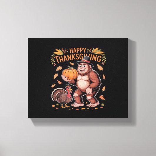 Bigfoot Turkije Pompoen Thanksgiving Dag Classic T Canvas Afdruk (Voorkant)
