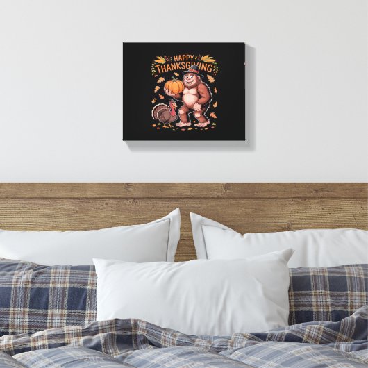 Bigfoot Turkije Pompoen Thanksgiving Dag Classic T Canvas Afdruk (Insitu (Slaapkamer))