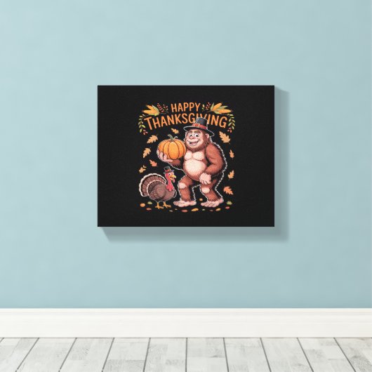 Bigfoot Turkije Pompoen Thanksgiving Dag Classic T Canvas Afdruk (Insitu (Houten vloer))