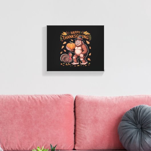 Bigfoot Turkije Pompoen Thanksgiving Dag Classic T Canvas Afdruk (Insitu (Woonkamer))