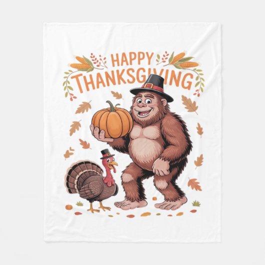 Bigfoot Turkije Pompoen Thanksgiving Dag Classic T Fleece Deken (Voorkant)