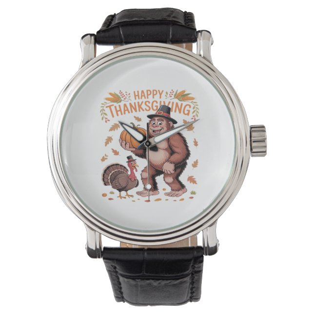 Bigfoot Turkije Pompoen Thanksgiving Dag Classic T Horloge (Voorkant)