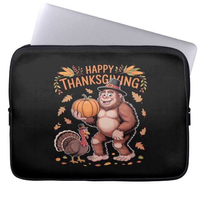 Bigfoot Turkije Pompoen Thanksgiving Dag Classic T Laptop Sleeve (Voorkant)
