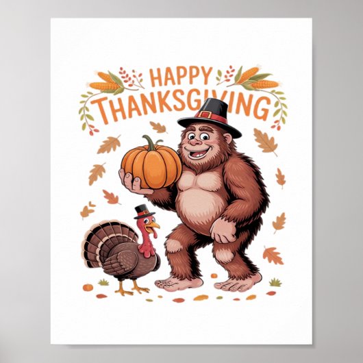 Bigfoot Turkije Pompoen Thanksgiving Dag Classic T Poster (Voorkant)