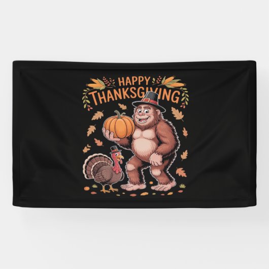 Bigfoot Turkije Pompoen Thanksgiving Dag Classic T Spandoek (Horizontaal)