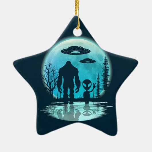 Bigfoot UFO Alien Keramisch Ornament (Achterkant)