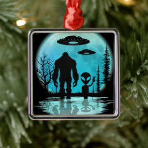 Bigfoot UFO Alien Metalen Ornament