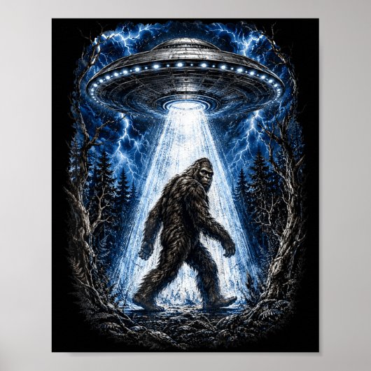 Bigfoot ufo alien ontvoering grappig sasquatch  poster (Voorkant)