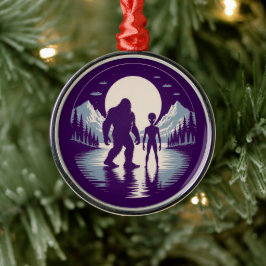 Bigfoot-UFO-Alien-paranormale ontmoeting met Kerst Metalen Ornament