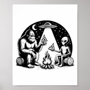 Bigfoot Ufo Alien Pizza Kampvuur Wandelcamper Cam Poster