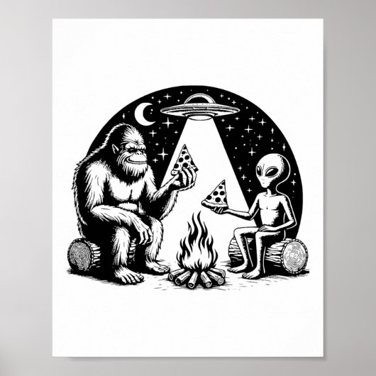 Bigfoot Ufo Alien Pizza Kampvuur Wandelcamper Cam Poster (Voorkant)