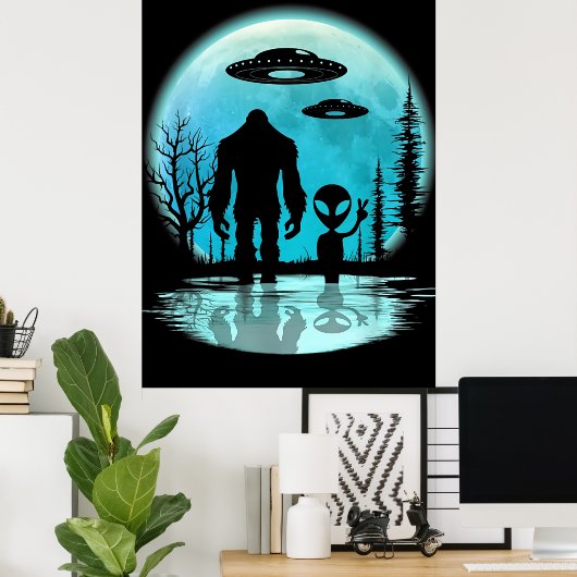 Bigfoot UFO Alien Poster (Thuiskantoor)