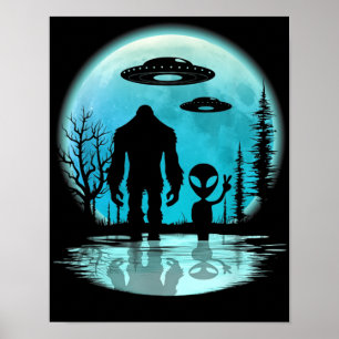 Bigfoot UFO Alien Poster