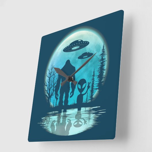 Bigfoot UFO Alien Vierkante Klok (Hoek)
