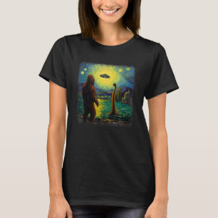 Bigfoot UFO en Loch Ness Van Gogh Sterrennacht Pa T-shirt