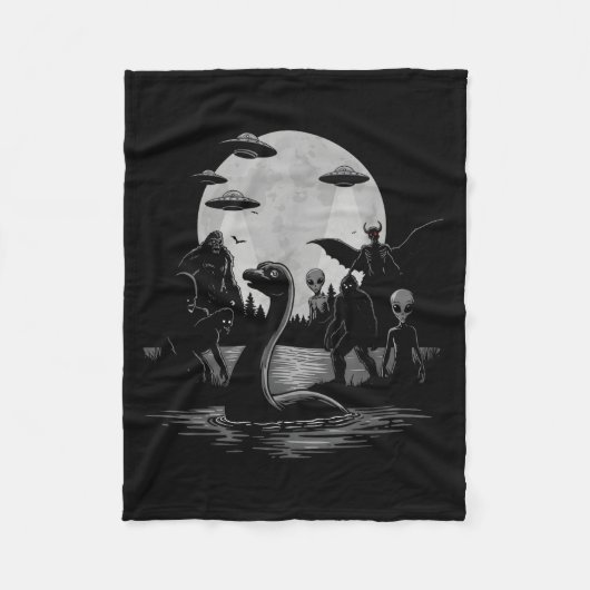Bigfoot Ufo Loch Ness Monster Mothman And Aliens! Fleece Deken (Voorkant)