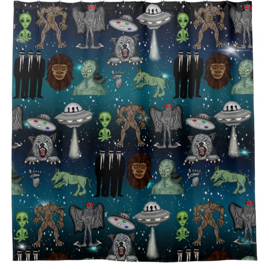 Bigfoot, UFO's, Aliens en andere cryptiden Douchegordijn (Voorkant)