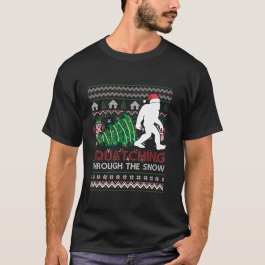 Bigfoot Ugly Santa Hat Light Funny Sasquatch Chris T-shirt (Voorkant)