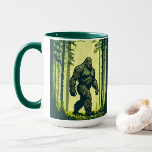 Bigfoot uit voor een boswandeling mok (Met donut)
