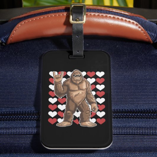 Bigfoot Valentijnsdag Funny Hearts Sasquatch Liefd Bagagelabel (Voorkant Insitu 2)