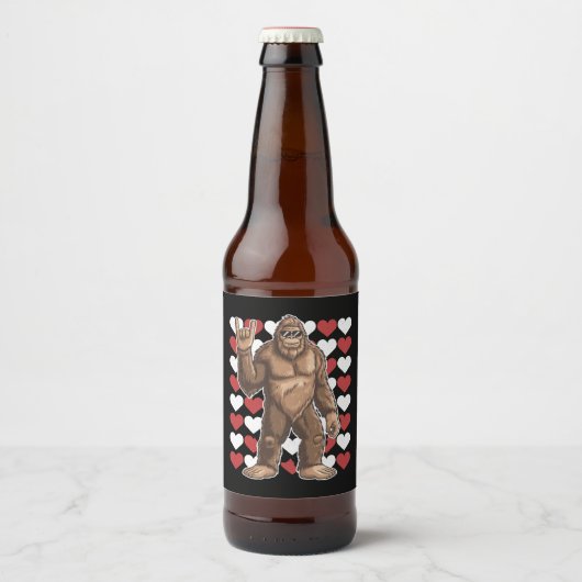 Bigfoot Valentijnsdag Funny Hearts Sasquatch Liefd Bier Etiket (Voorkant)