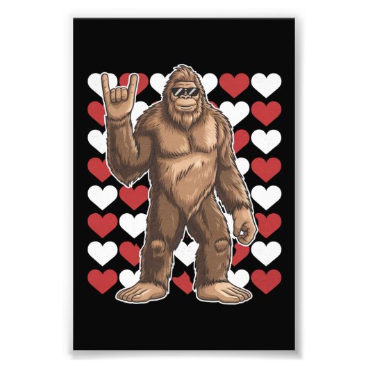 Bigfoot Valentijnsdag Funny Hearts Sasquatch Liefd Foto Afdruk (Voorkant)