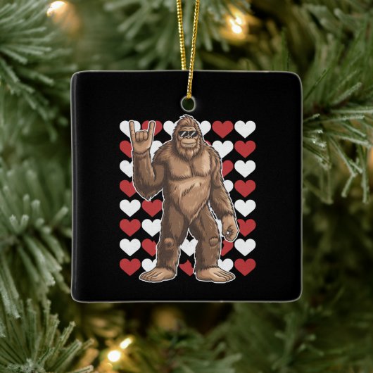 Bigfoot Valentijnsdag Funny Hearts Sasquatch Liefd Keramisch Ornament (Boom)