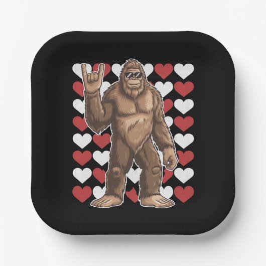 Bigfoot Valentijnsdag Funny Hearts Sasquatch Liefd Papieren Bordje (Voorkant)