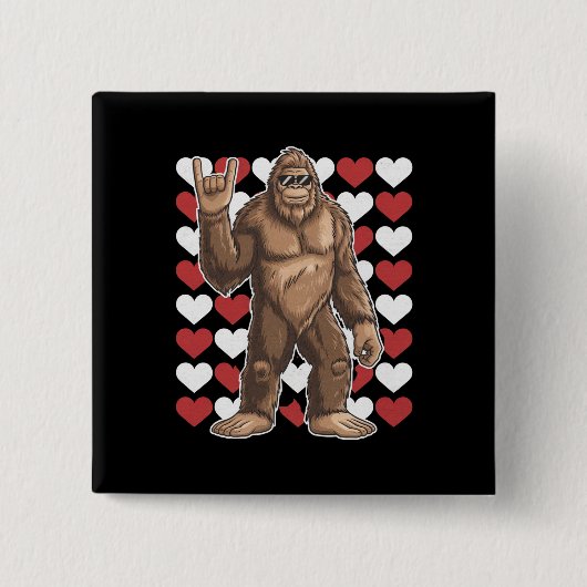 Bigfoot Valentijnsdag Funny Hearts Sasquatch Liefd Vierkante Button 5,1 Cm (Voorkant)