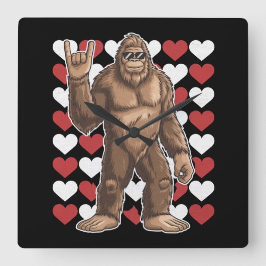 Bigfoot Valentijnsdag Funny Hearts Sasquatch Liefd Vierkante Klok (Voorkant)