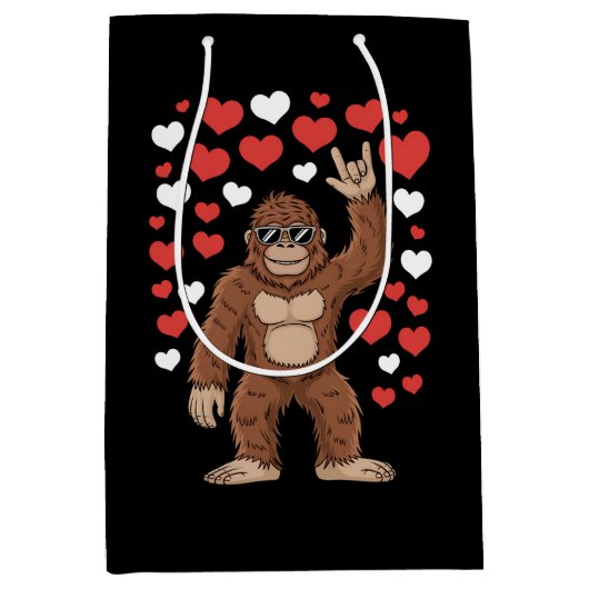Bigfoot Valentijnsdag Funny Hearts Sasquatch Medium Cadeauzakje (Voorkant)
