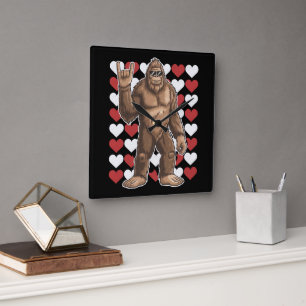 Bigfoot Valentijnsdag Grappige Harten Sasquatch Li Vierkante Klok