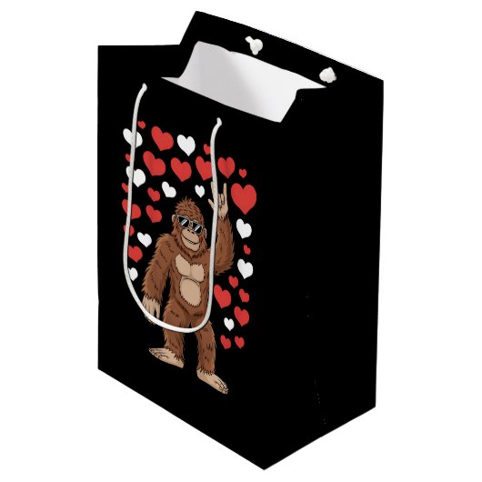 Bigfoot Valentijnsdag Grappige Harten Sasquatch Medium Cadeauzakje (Voorkant Gekanteld)