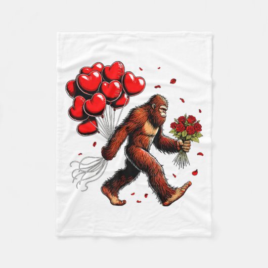 Bigfoot Valentines Day Funny Sasquatch Hearts Love Fleece Deken (Voorkant)