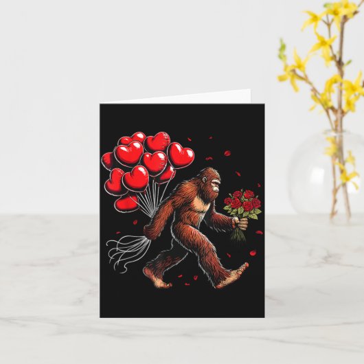 Bigfoot Valentines Day Funny Sasquatch Hearts Love Kaart (Gele Bloem)