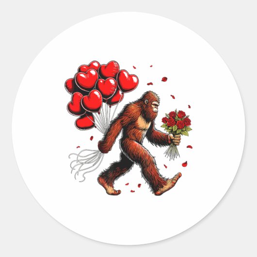 Bigfoot Valentines Day Funny Sasquatch Hearts Love Ronde Sticker (Voorkant)