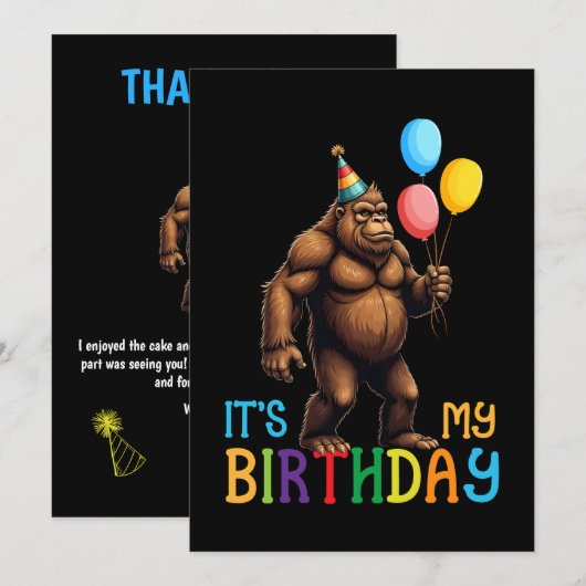 Bigfoot Verjaardagsfeest - Het is mijn verjaardag Bedankkaart (Voorkant / Achterkant)
