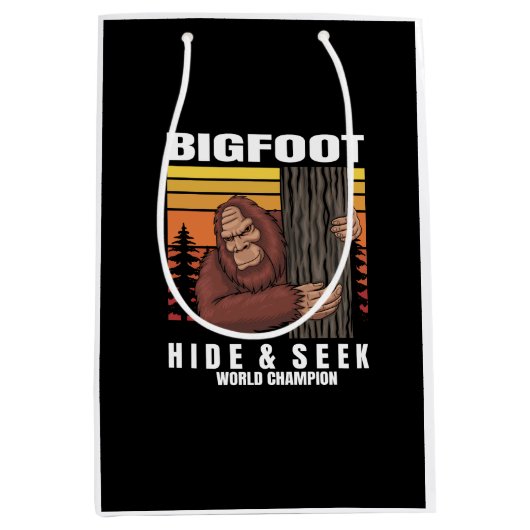 Bigfoot verstoppen in een boom retro medium cadeauzakje (Voorkant)