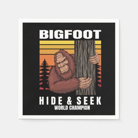 Bigfoot verstoppen in een boom retro servet (Voorkant)