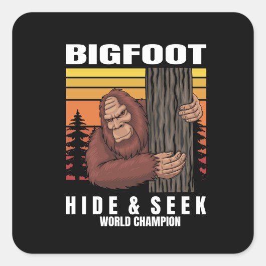 Bigfoot verstoppen in een boom retro vierkante sticker (Voorkant)