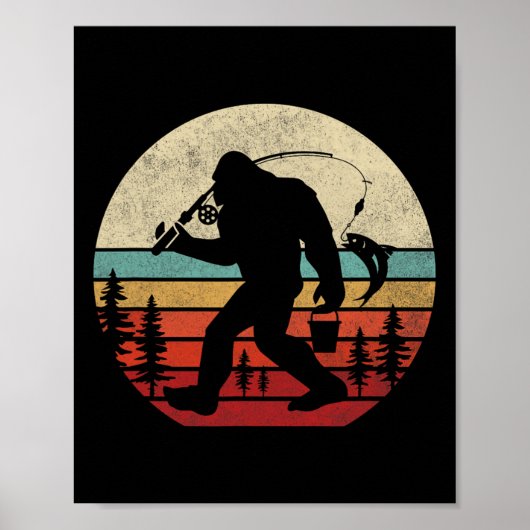 Bigfoot vissen grappige retro Sasquatch vader mann Poster (Voorkant)